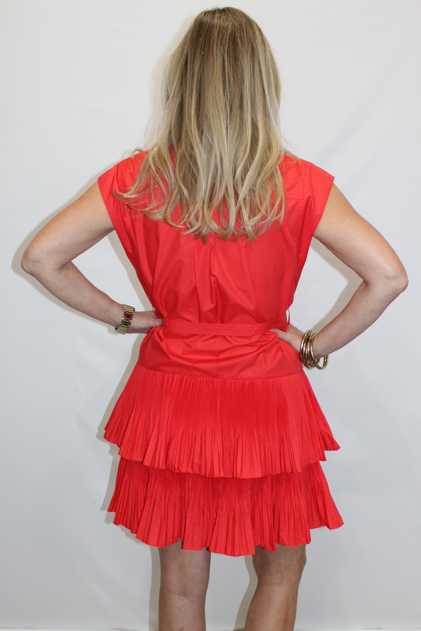 Button Down Tiered Mini Dress with Belt