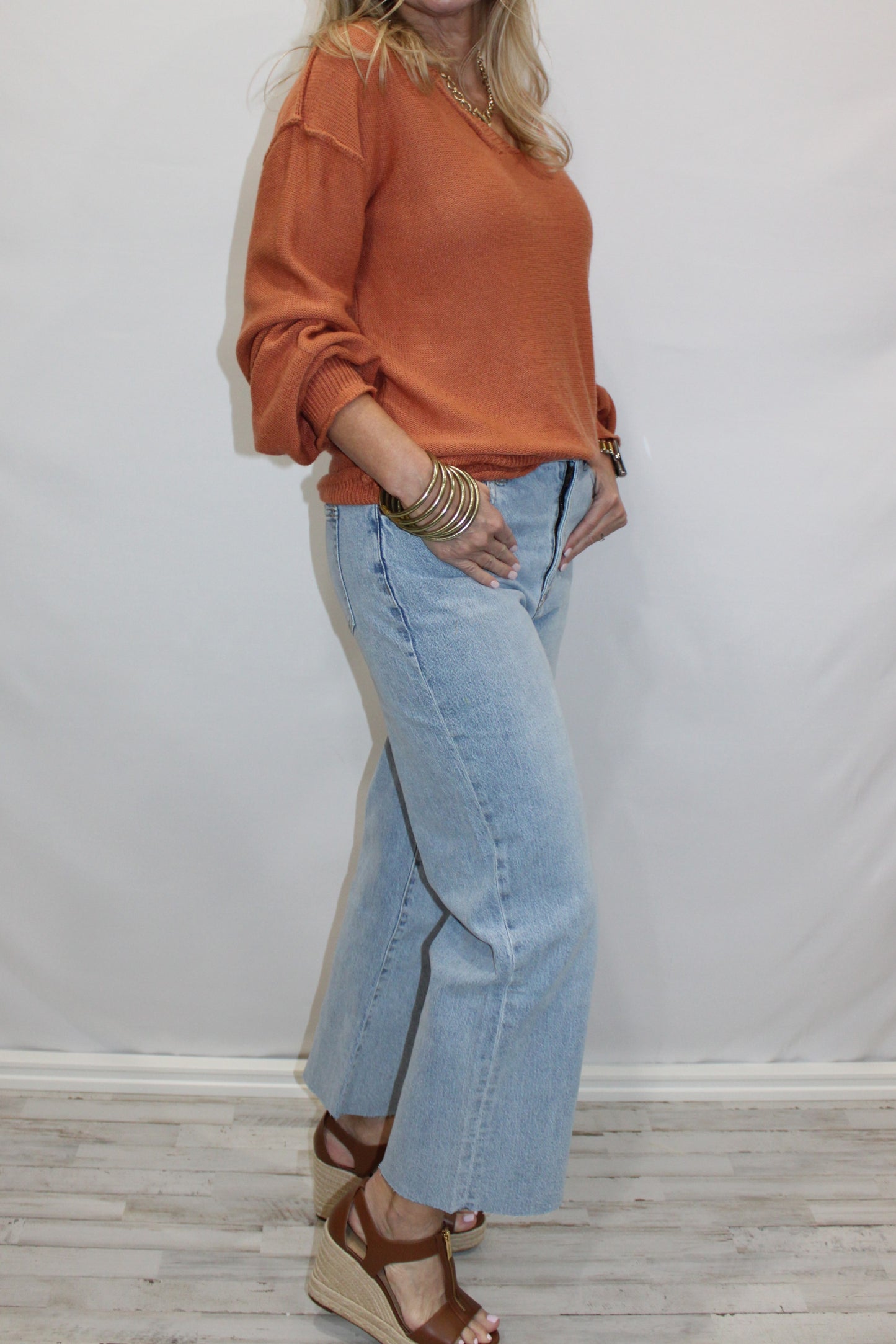Simple Stylish Long-Sleeved Sweater: Orange