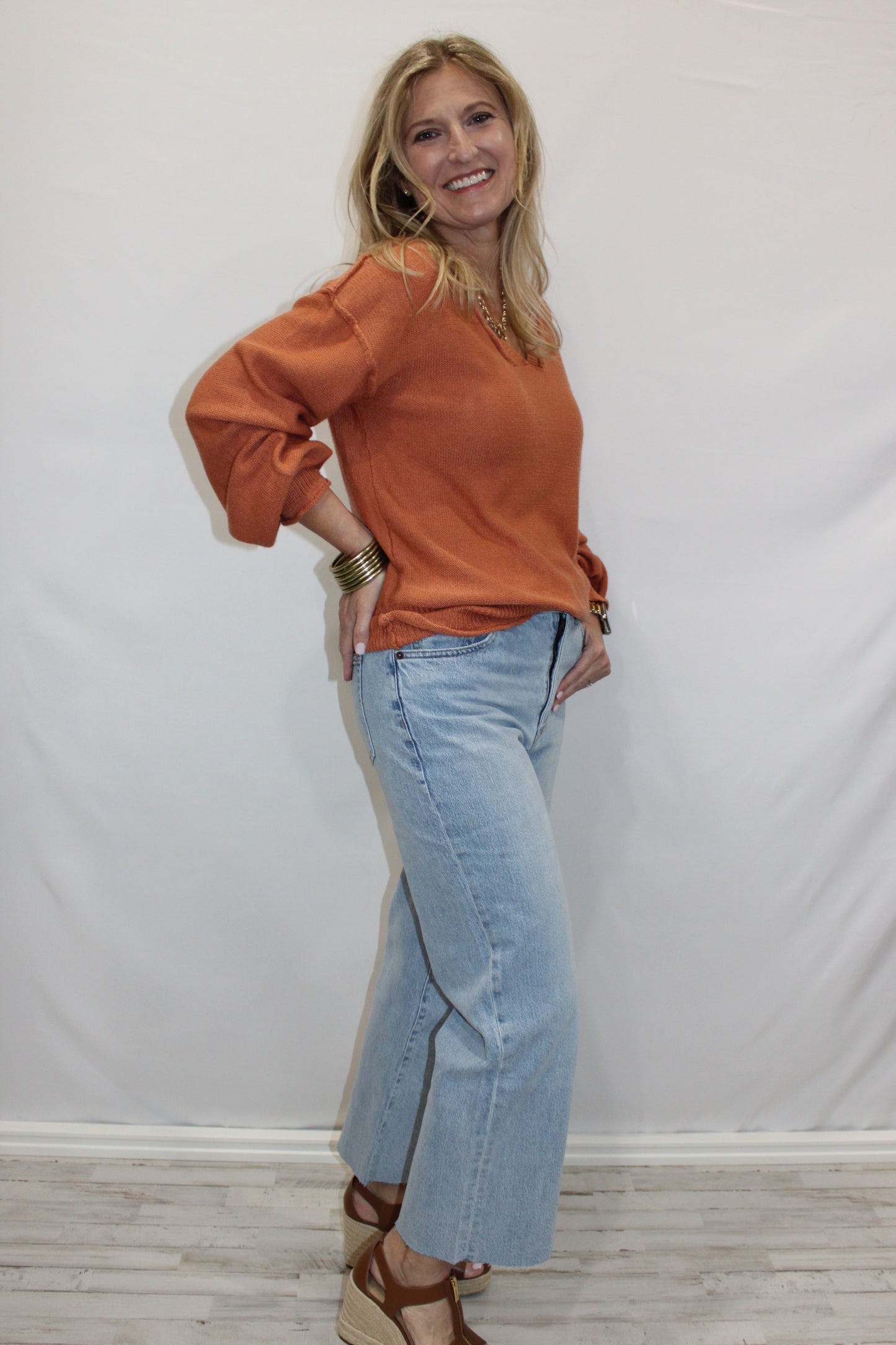 Simple Stylish Long-Sleeved Sweater: Orange