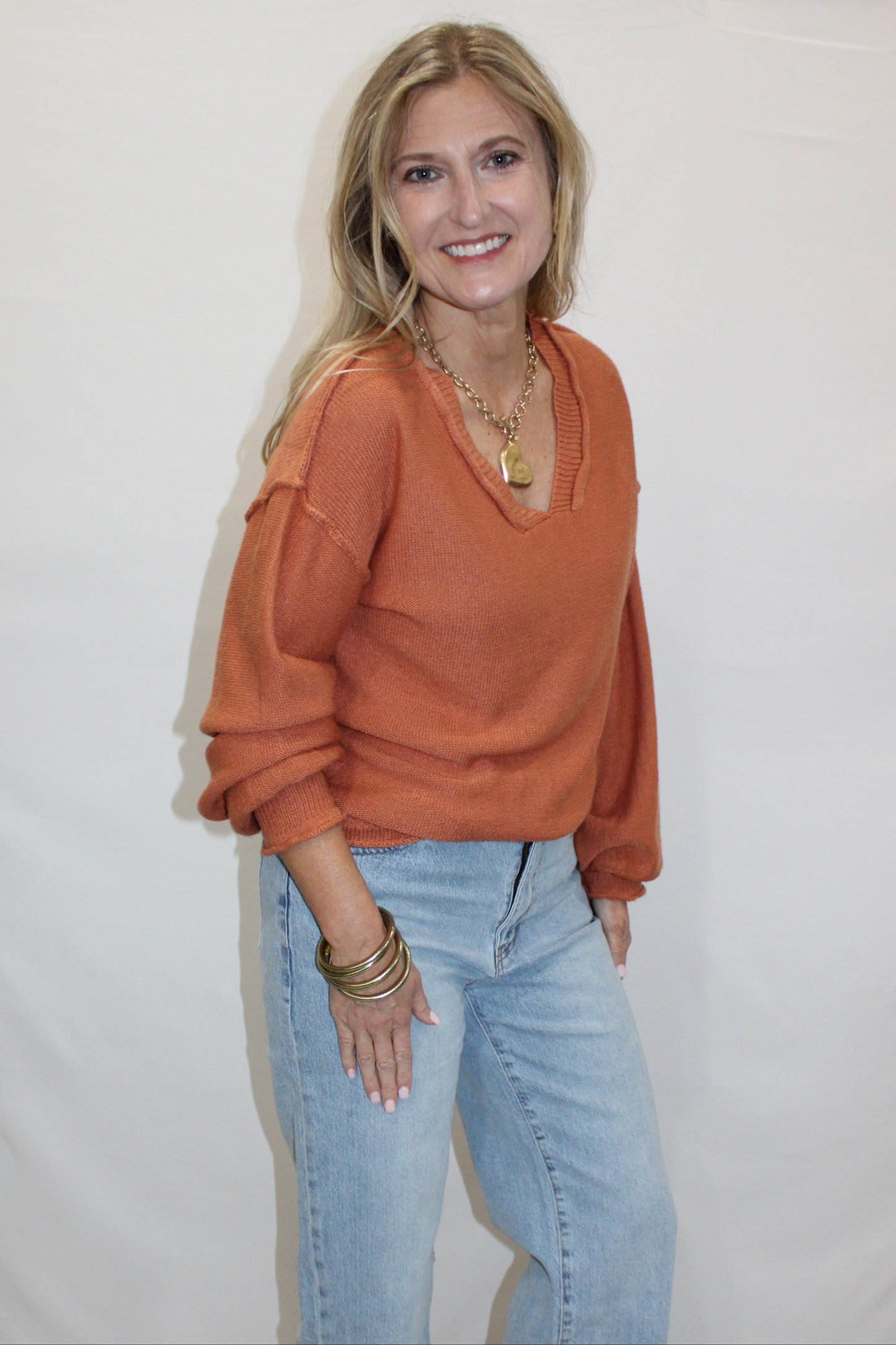 Simple Stylish Long-Sleeved Sweater: Orange