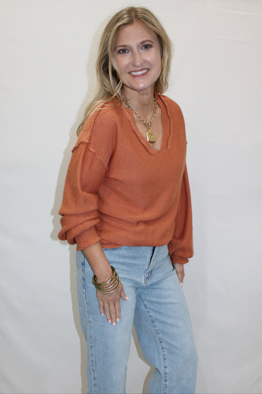 Simple Stylish Long-Sleeved Sweater: Orange