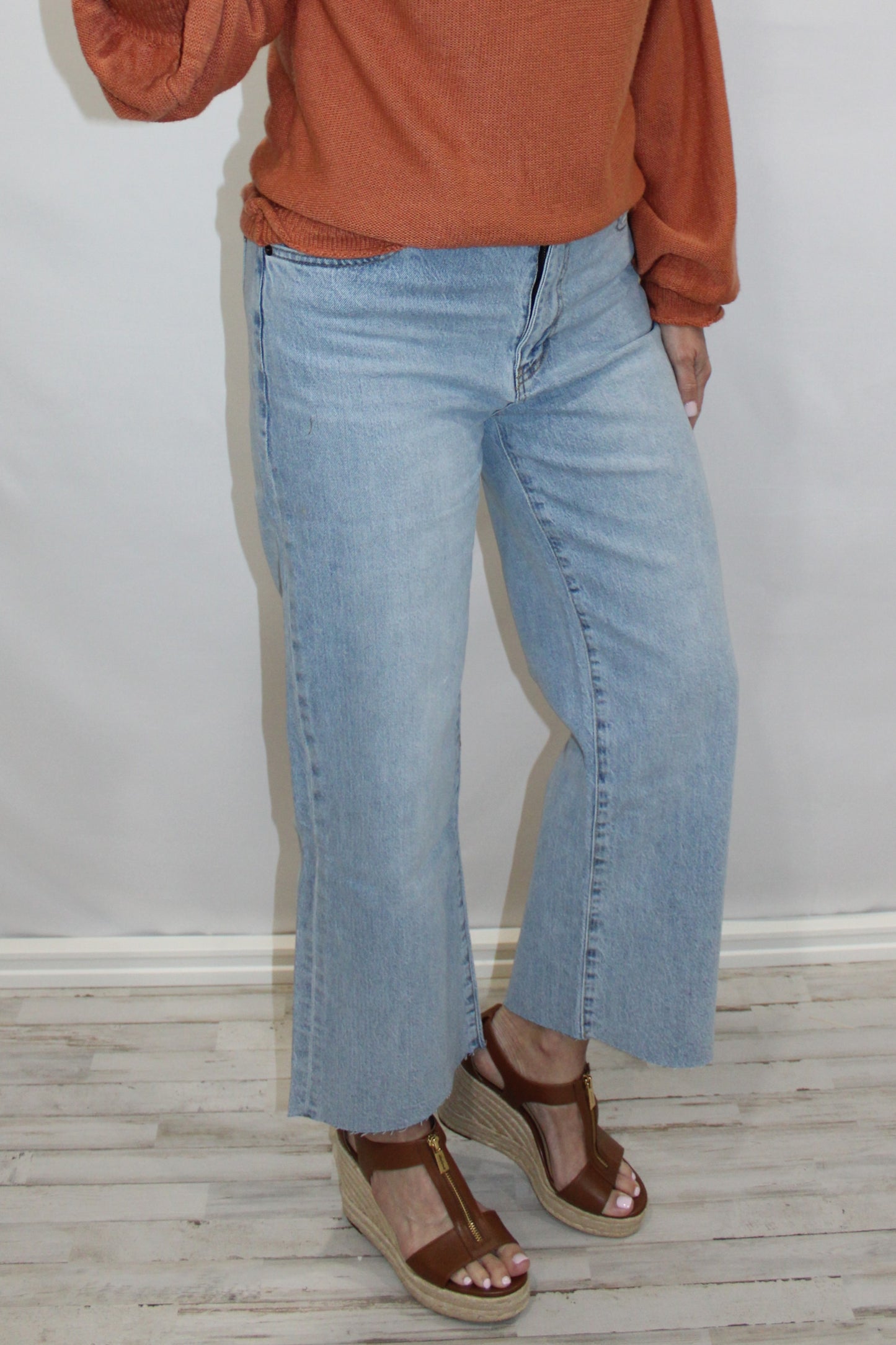 Aberdeen Ankle Crop High Rise Jeans, Light Indigo Worn