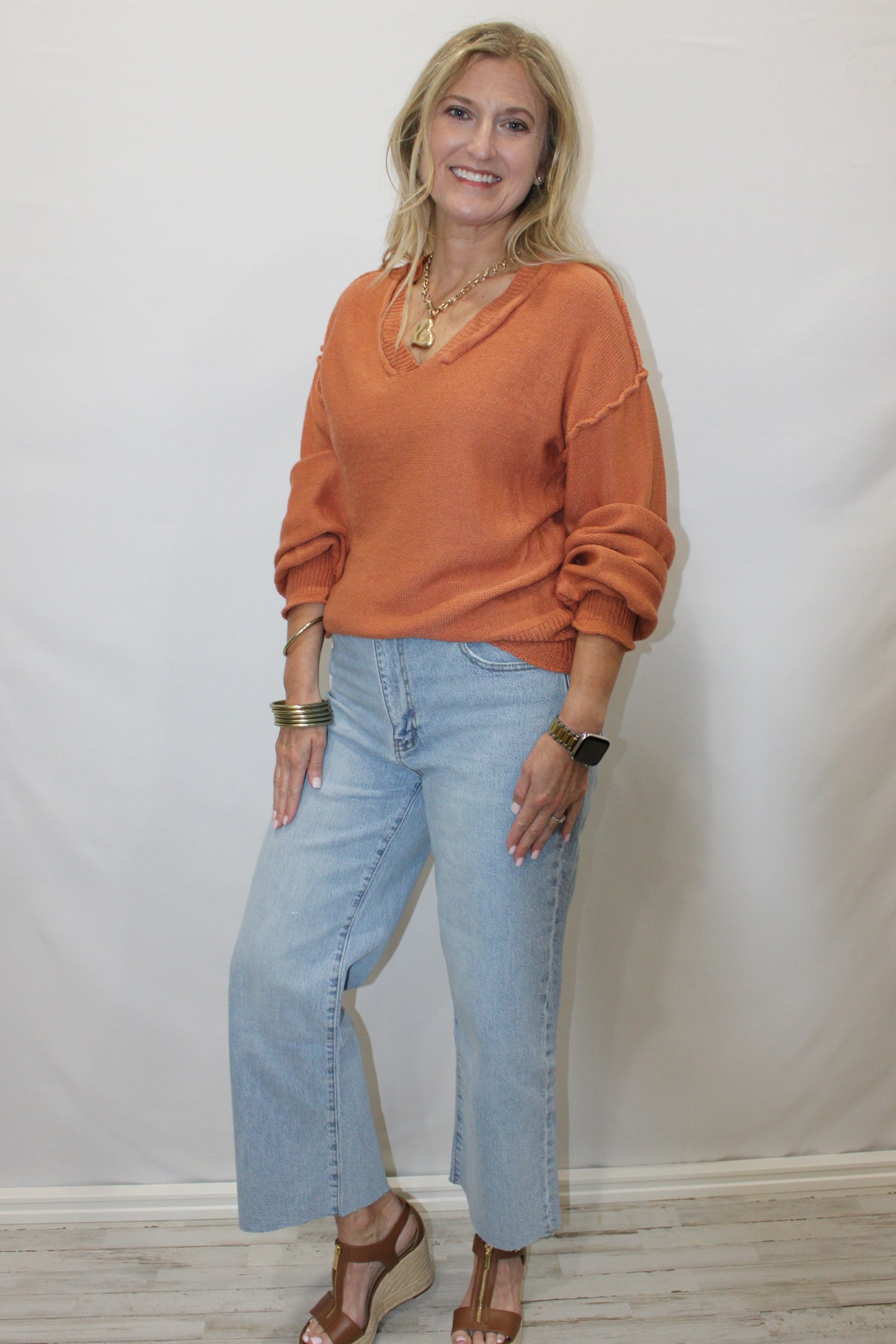 Simple Stylish Long-Sleeved Sweater: Orange