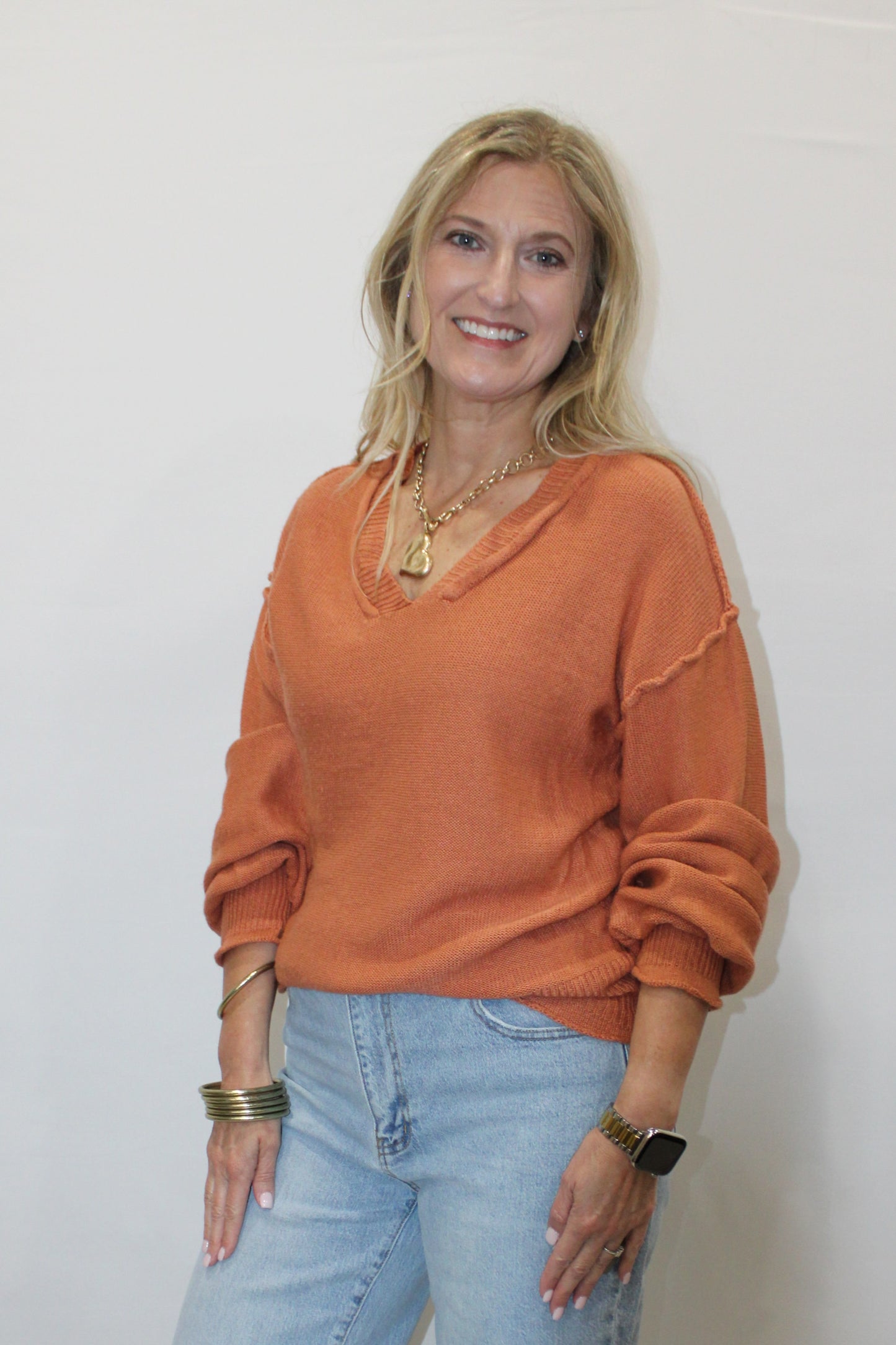 Simple Stylish Long-Sleeved Sweater: Orange