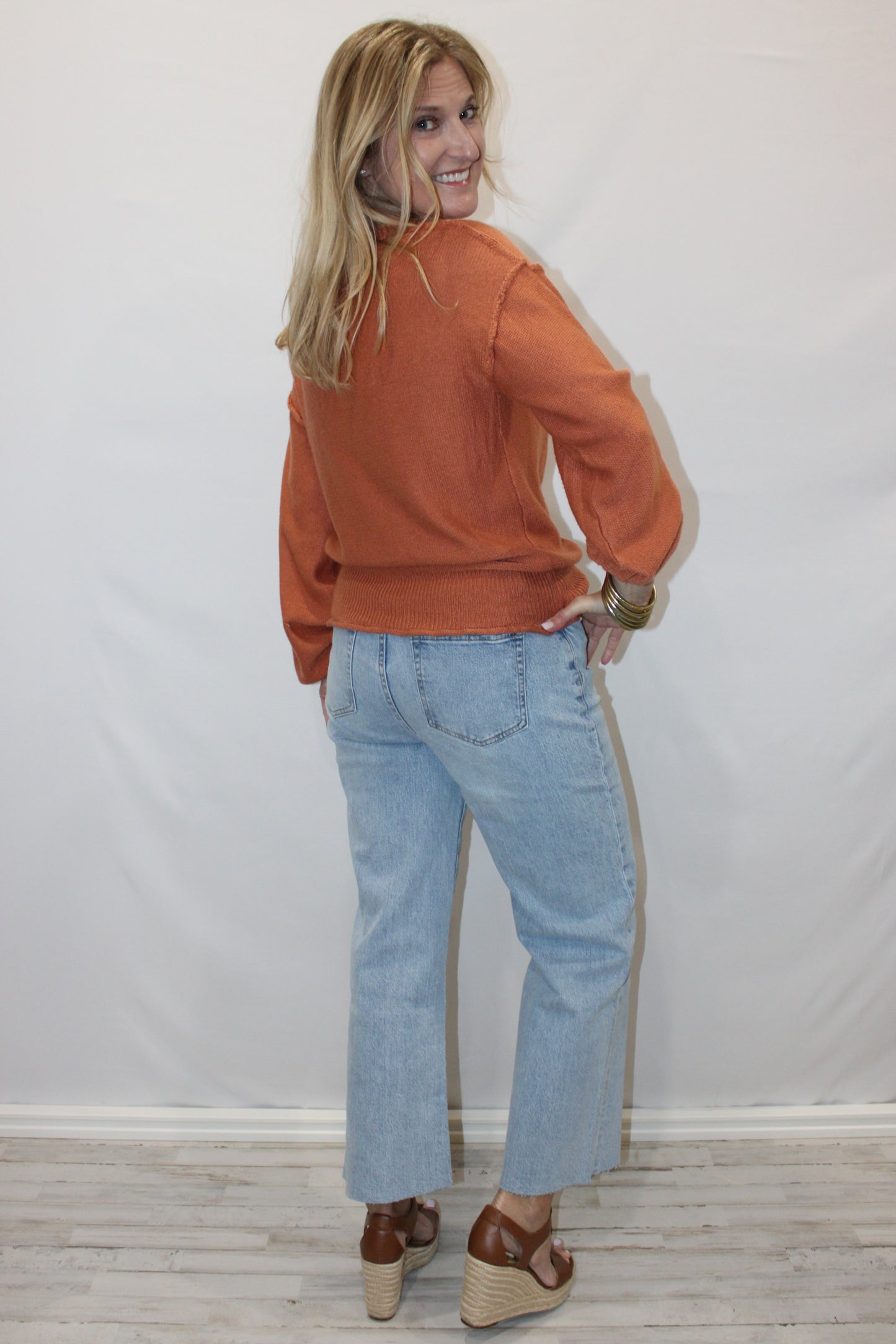 Simple Stylish Long-Sleeved Sweater: Orange