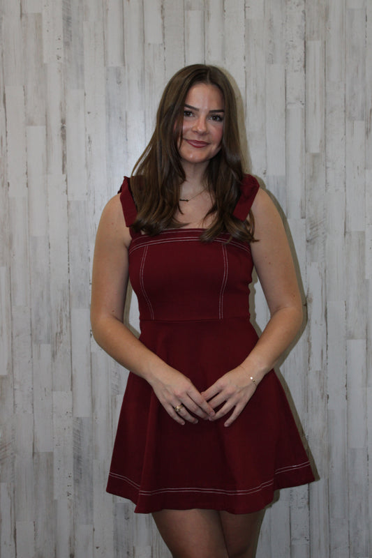 Macie Maroon Flowy Mini Dress