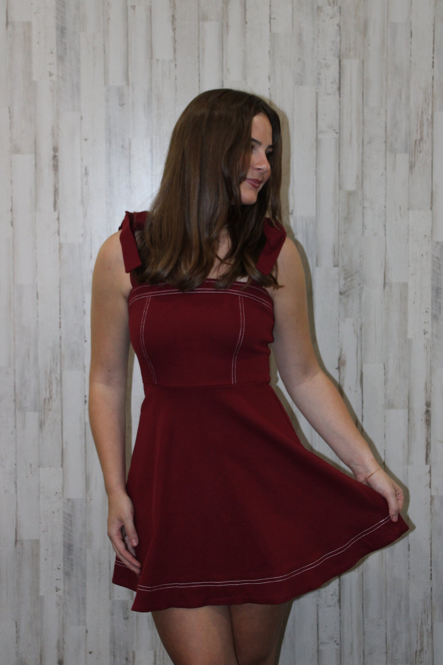 Macie Maroon Flowy Mini Dress