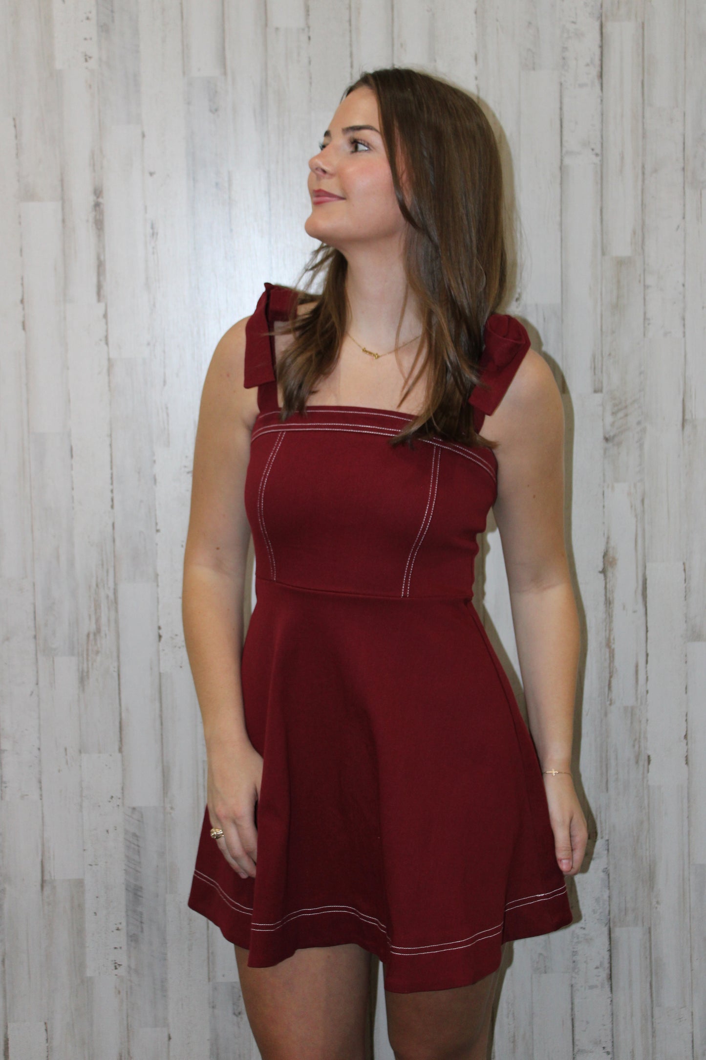 Macie Maroon Flowy Mini Dress