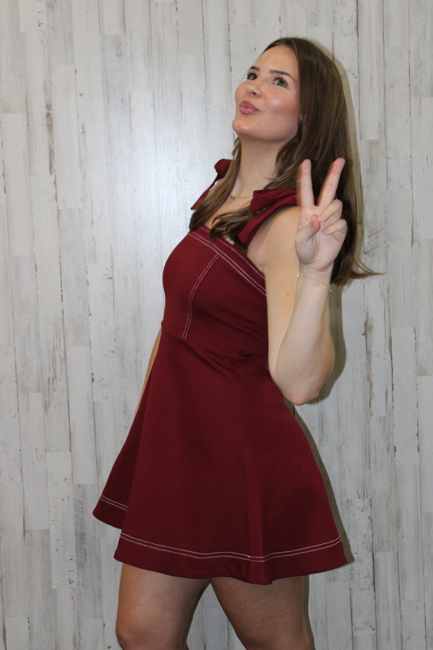 Macie Maroon Flowy Mini Dress