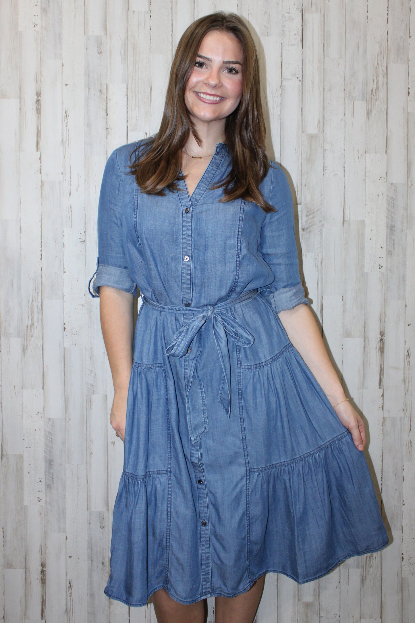 Chambray Button-Down Midi Dress: Chambray
