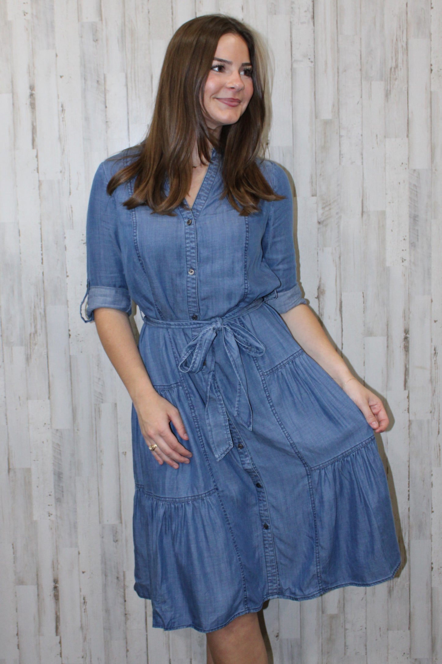 Chambray Button-Down Midi Dress: Chambray