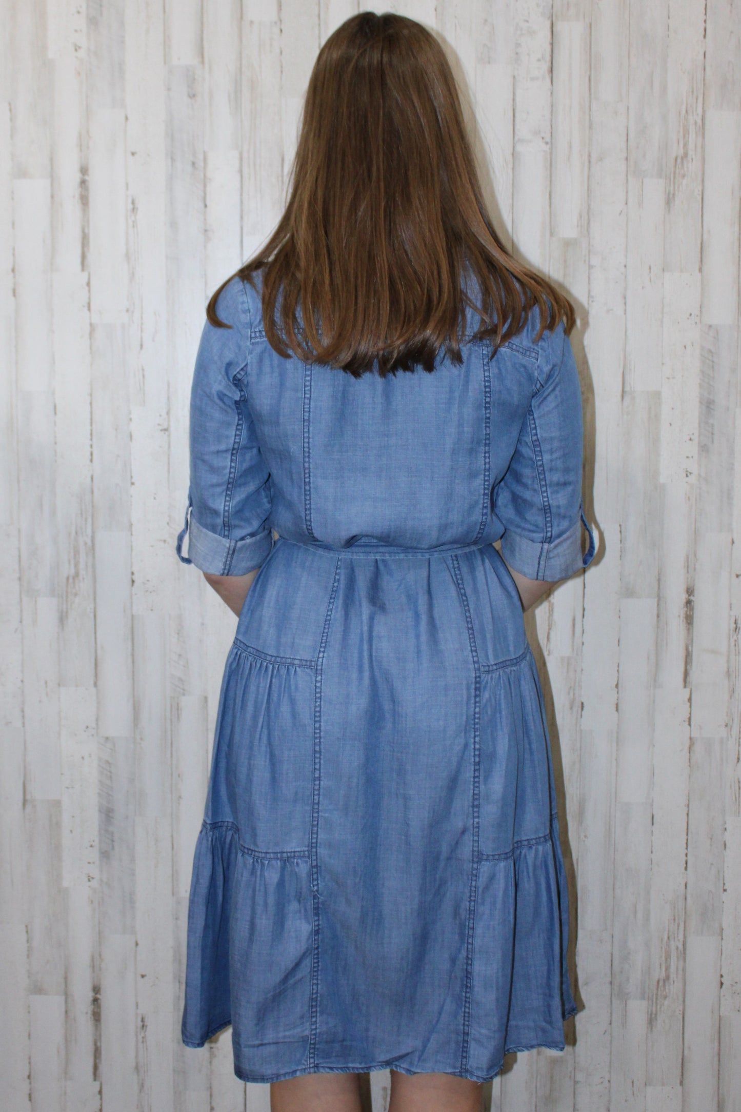 Chambray Button-Down Midi Dress: Chambray