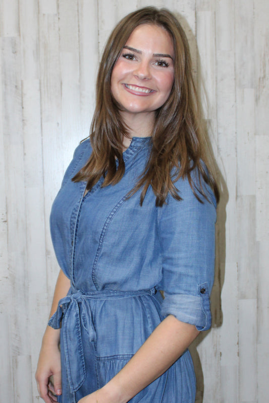 Chambray Button-Down Midi Dress: Chambray