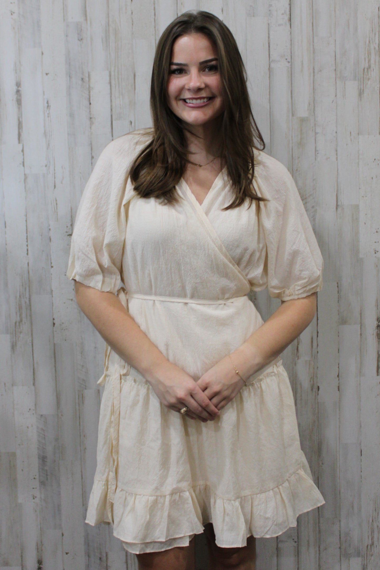 Wrap Tiered Mini Dress: Ivory