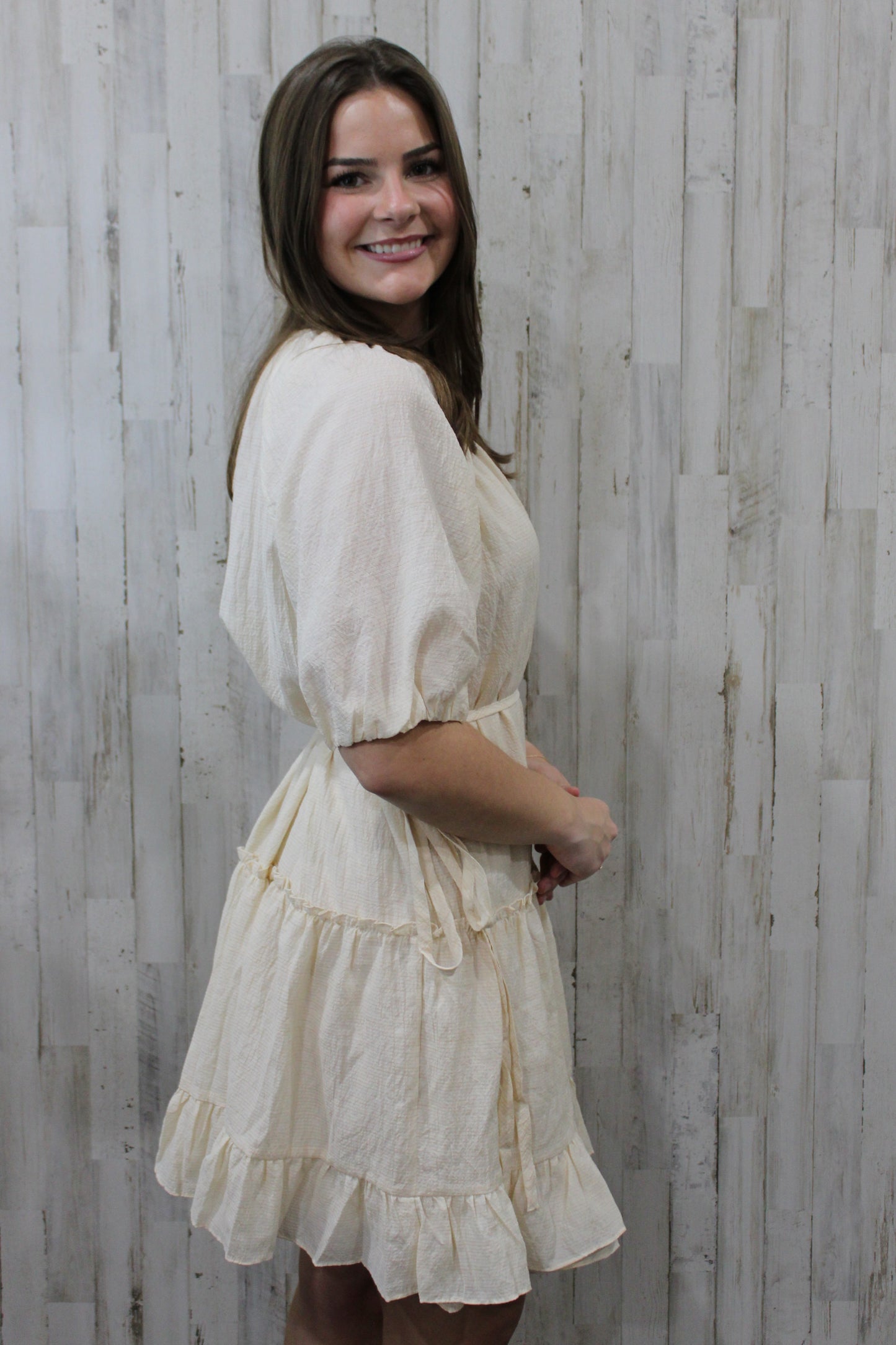 Wrap Tiered Mini Dress: Ivory