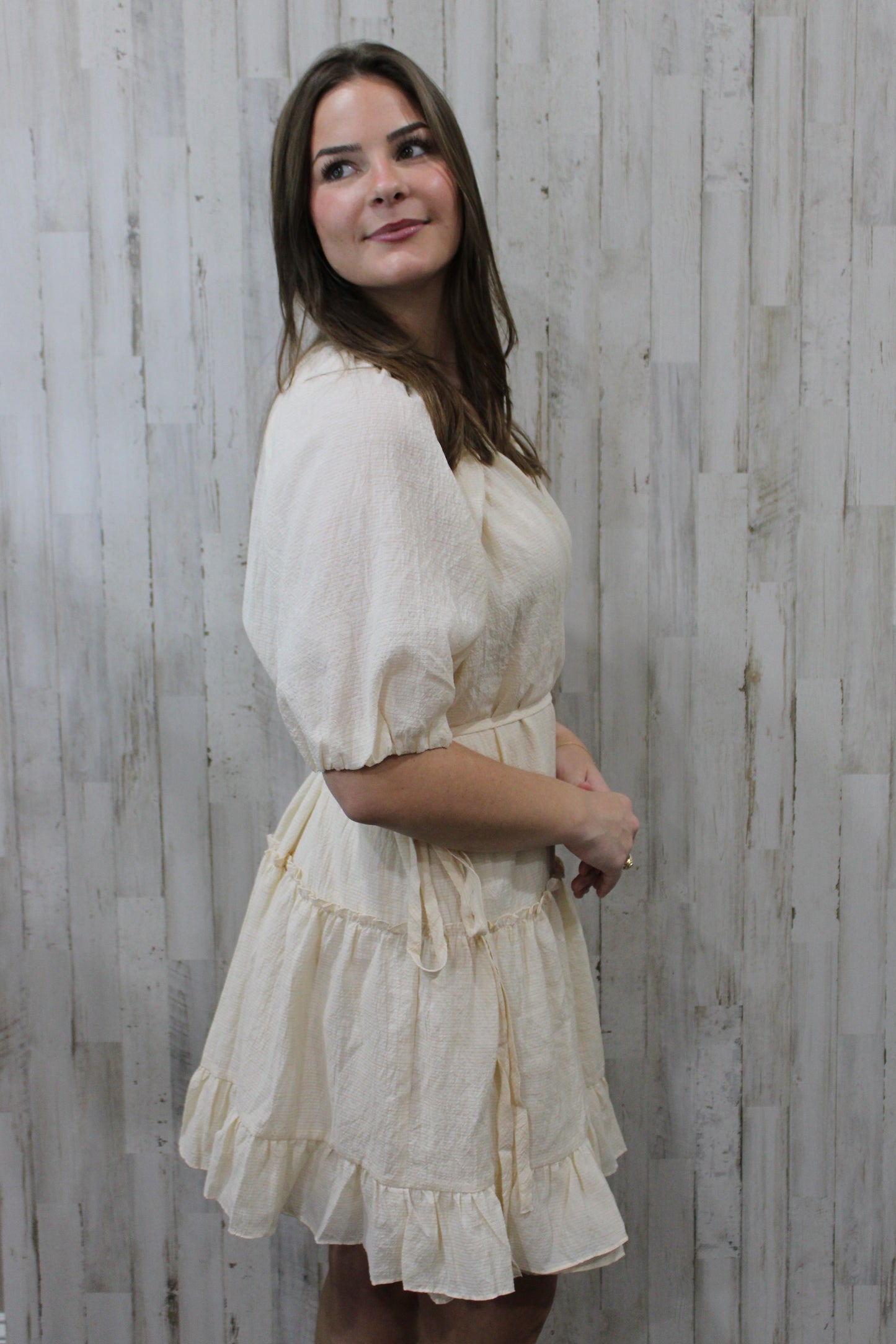 Wrap Tiered Mini Dress: Ivory