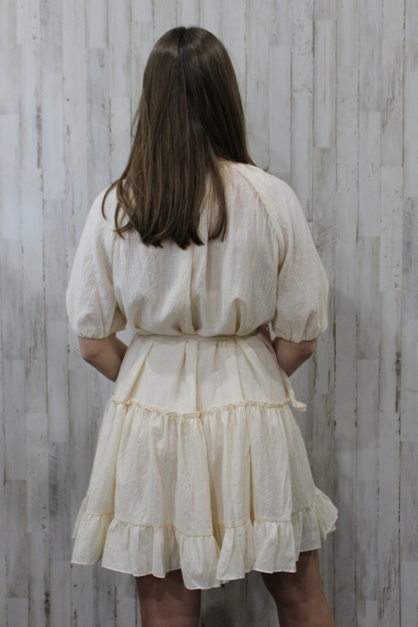 Wrap Tiered Mini Dress: Ivory
