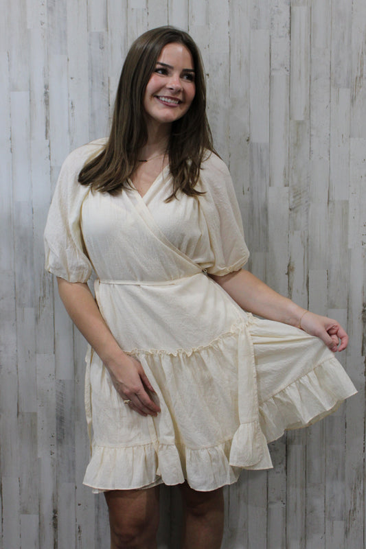Wrap Tiered Mini Dress: Ivory