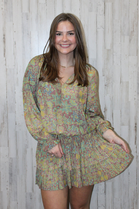 Andrea Abstract Pleated Mini Dress