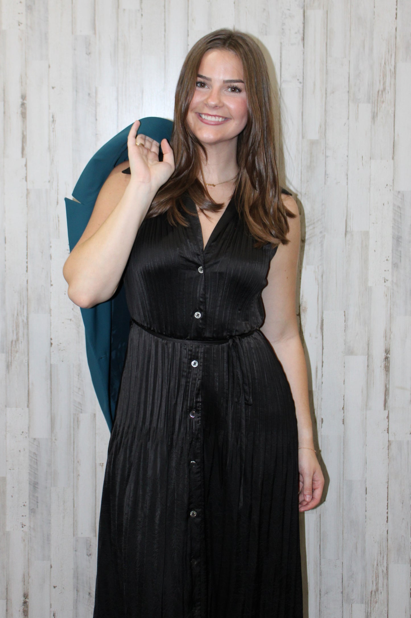 Sleeveless Button Down Pleated Shirts Dress