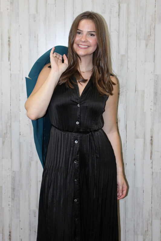 Sleeveless Button Down Pleated Shirts Dress