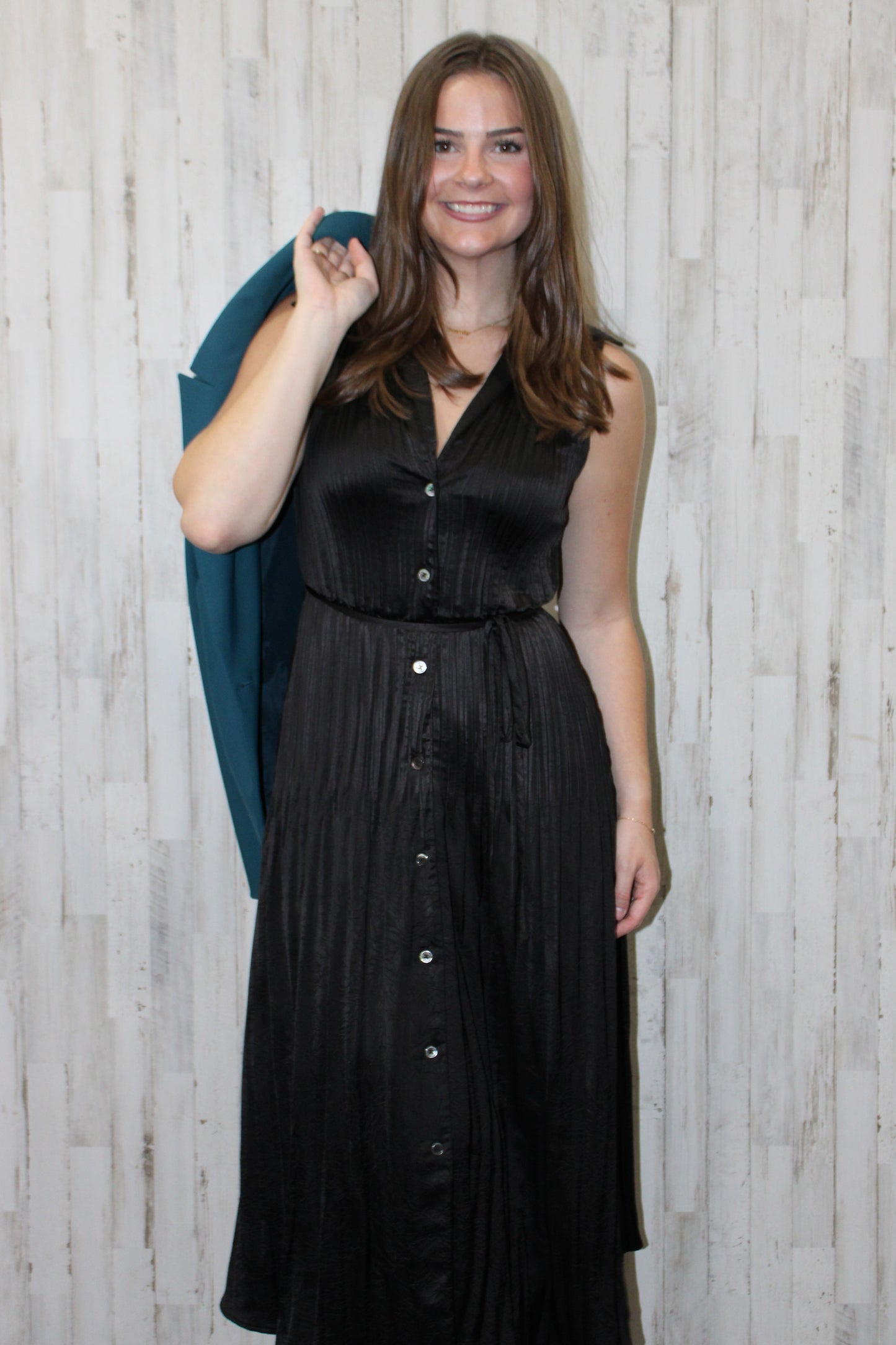 Sleeveless Button Down Pleated Shirts Dress
