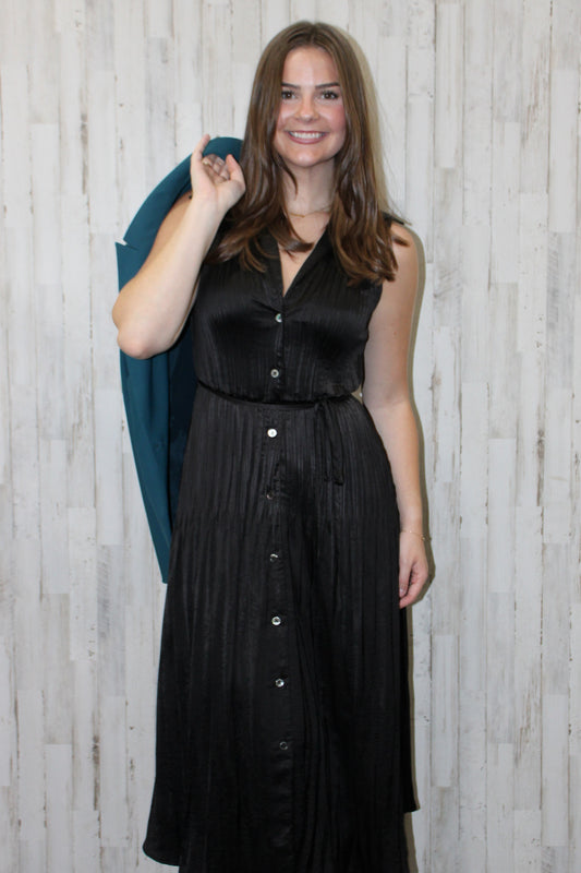 Sleeveless Button Down Pleated Shirts Dress