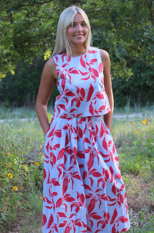 Savannah Back Button Down Printed Top