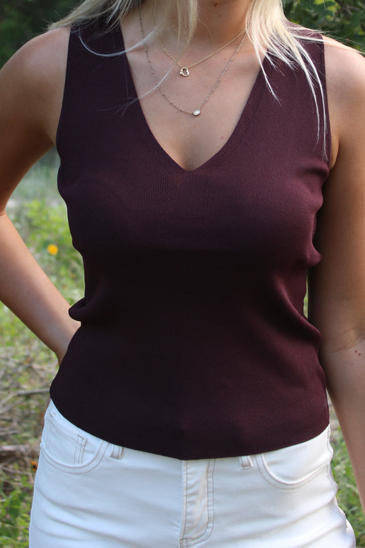 Lucy Sleeveless V-Neck Sweater Top