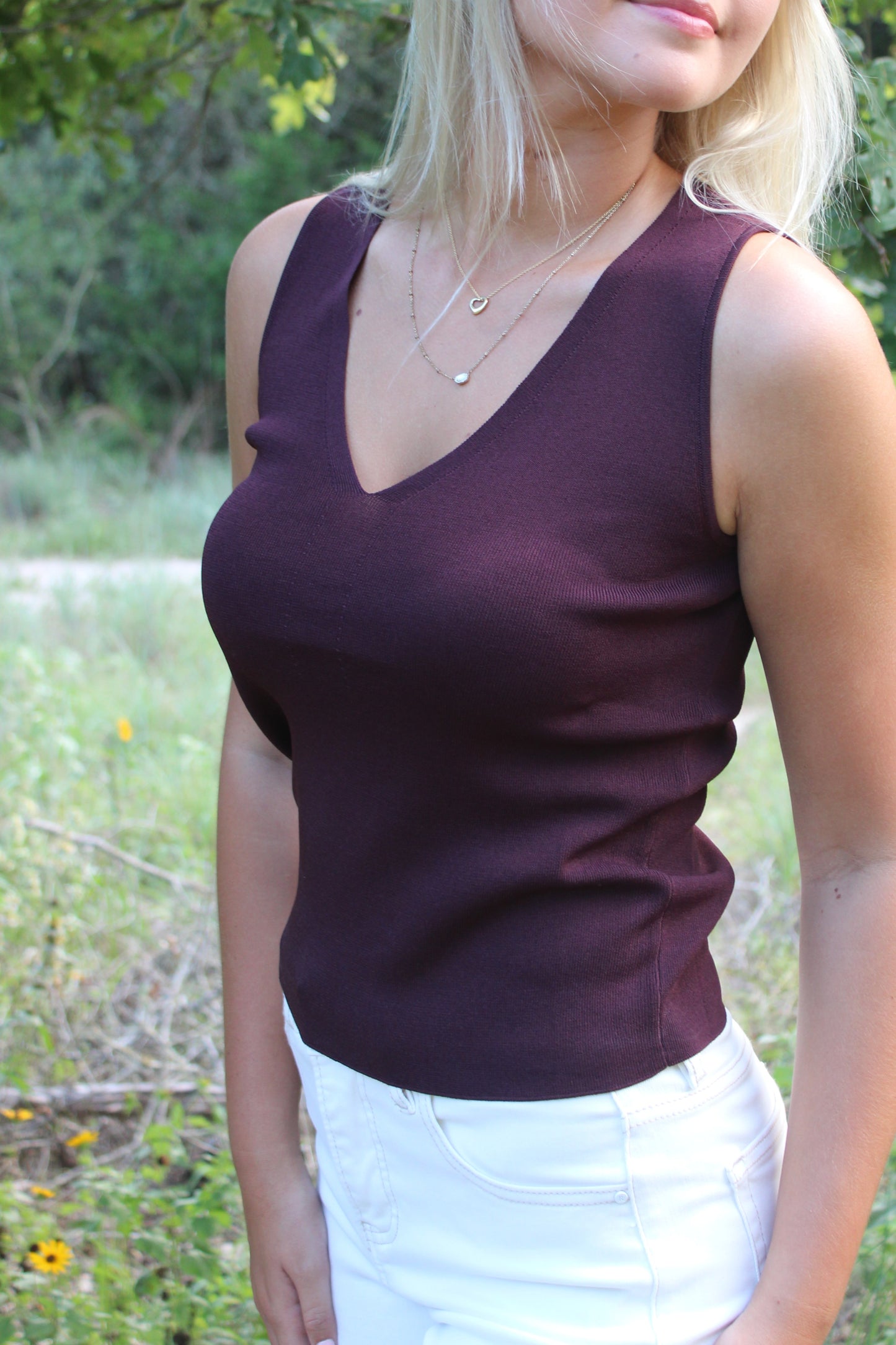 Lucy Sleeveless V-Neck Sweater Top