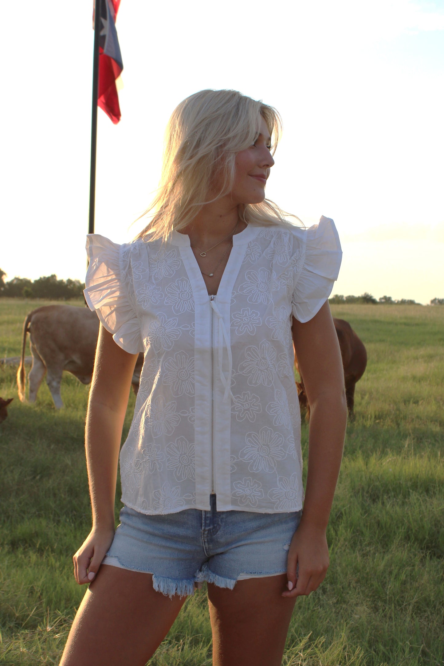 Belle Ruffle Sleeve Embroidered Top