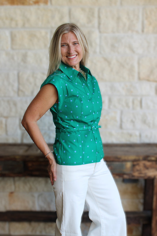 Polka Dot Belted Shirt Blouse