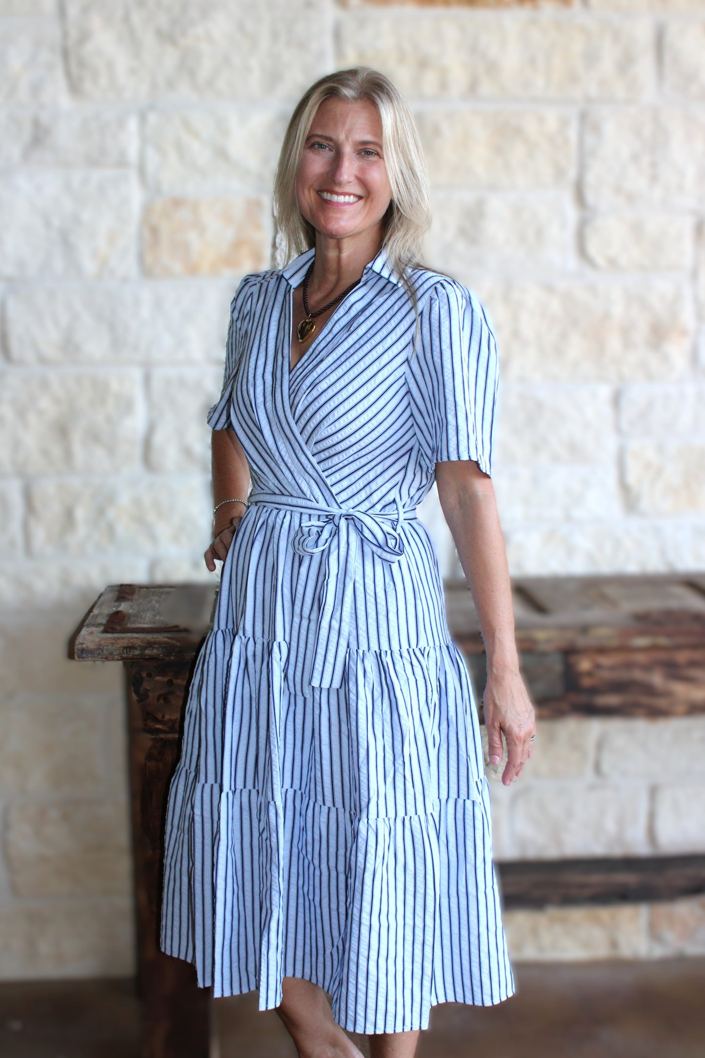Dixie Coastal Stripe Wrap Midi Dress