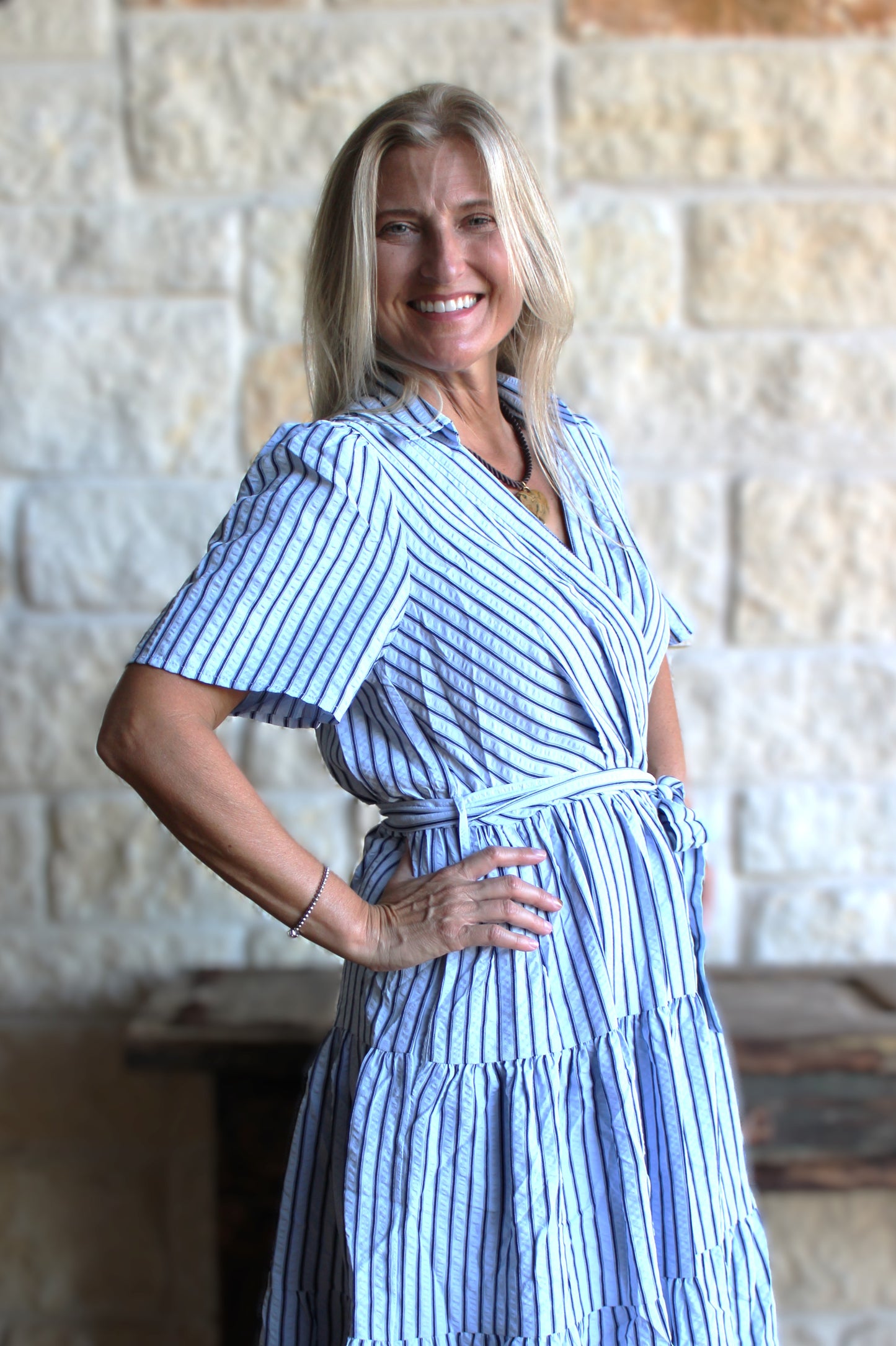 Dixie Coastal Stripe Wrap Midi Dress