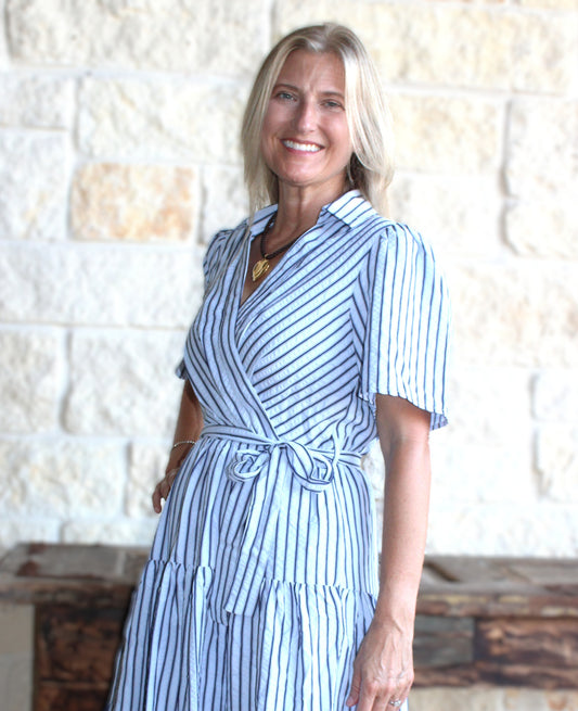 Dixie Coastal Stripe Wrap Midi Dress