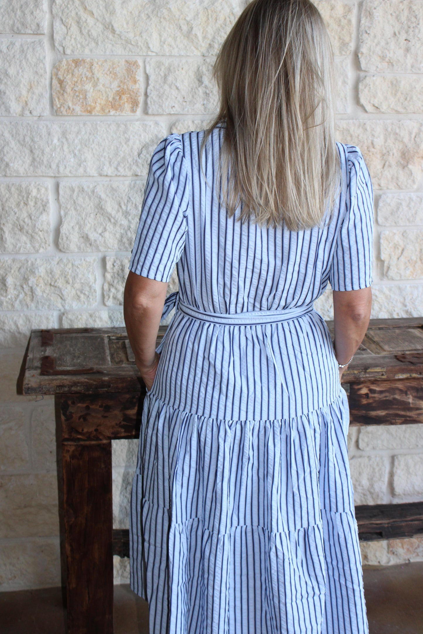 Dixie Coastal Stripe Wrap Midi Dress