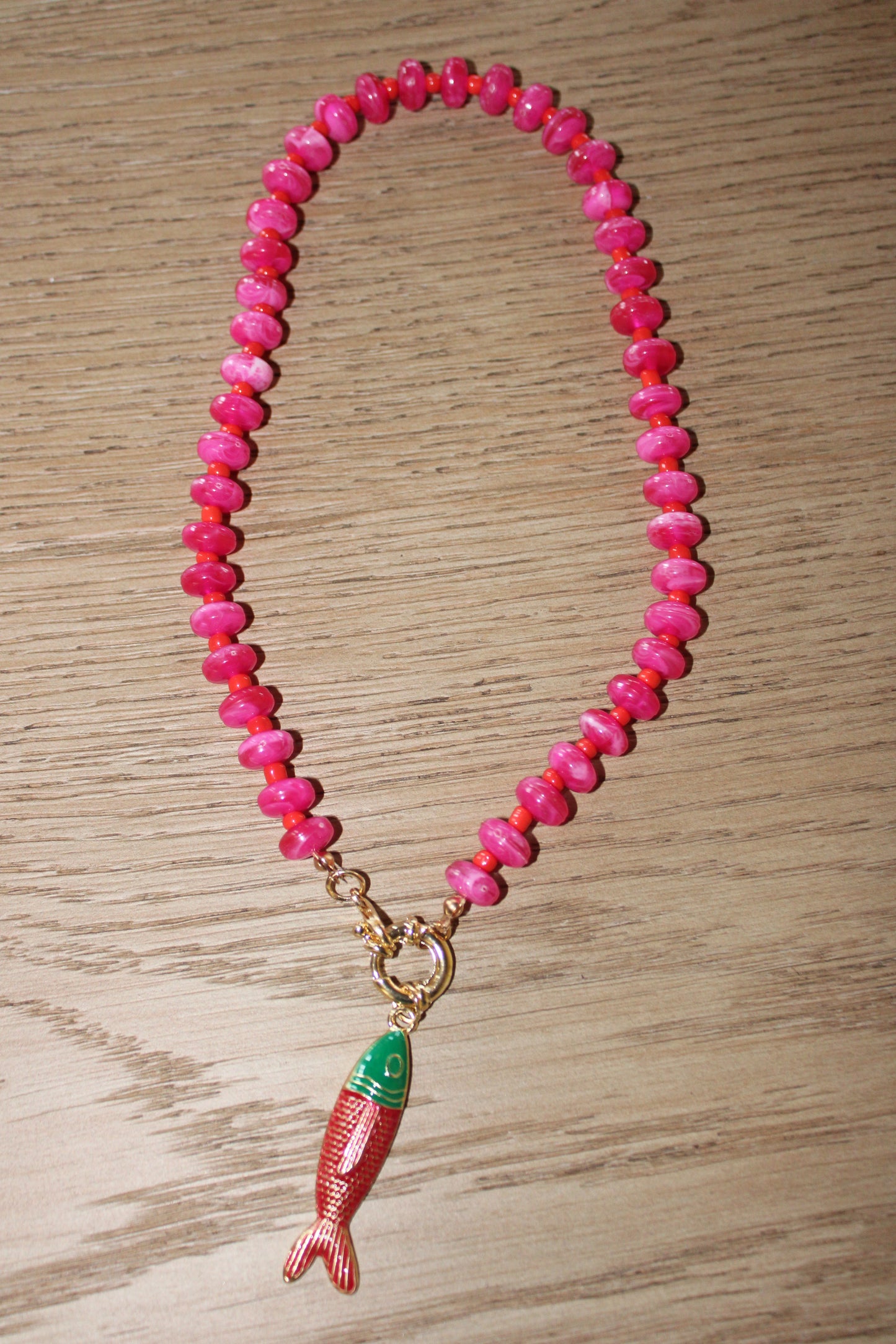 Fish Charm Necklace in Pink