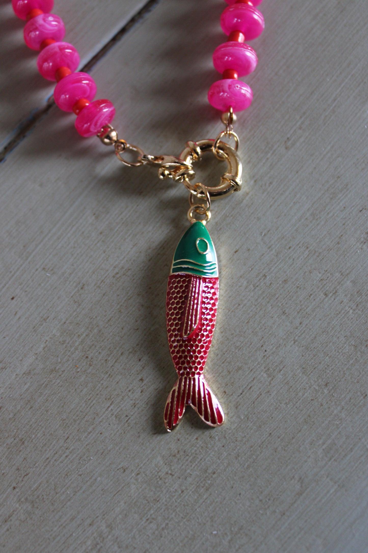 Fish Charm Necklace in Pink