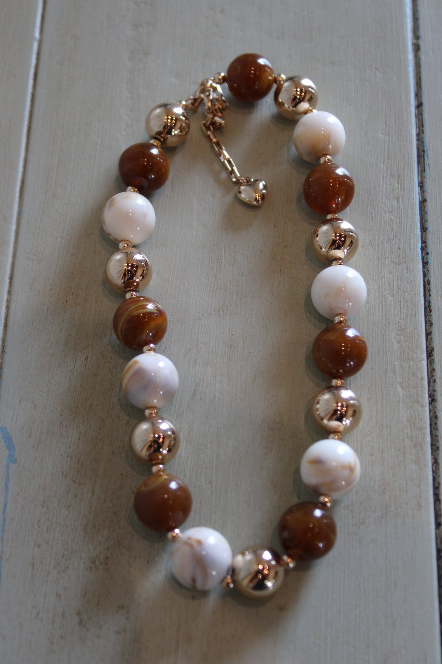 Brown & Cream Ball Bead Necklace