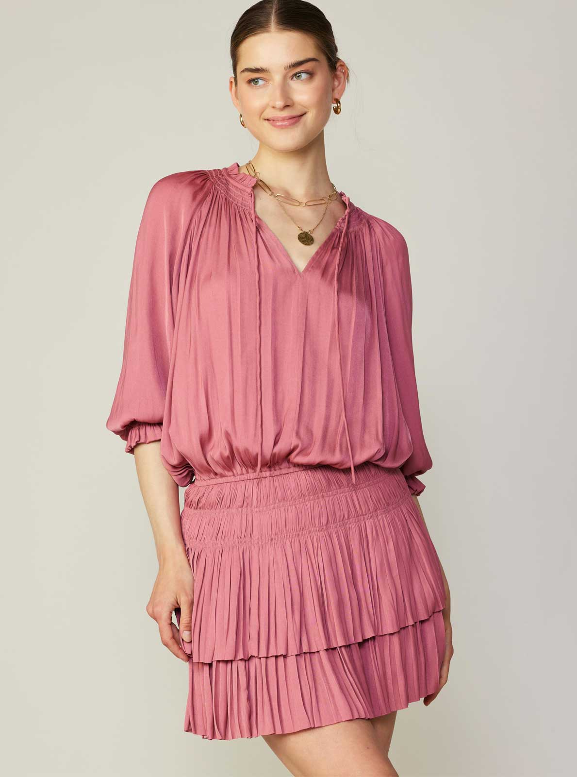 Andrea Pleated Mini Dress: Rose