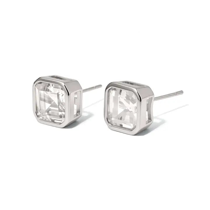 Bezel Diamond Stud Earrings Silver