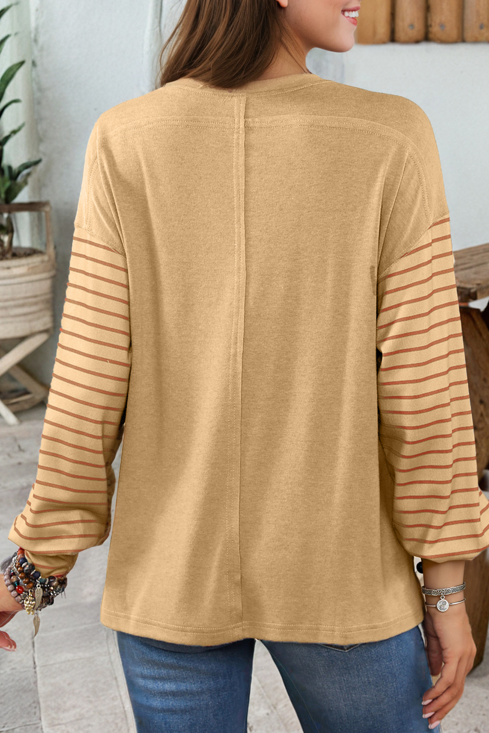 Colorblock Striped Bishop Sleeve Top - 4 Colors: Green / Missy / M
