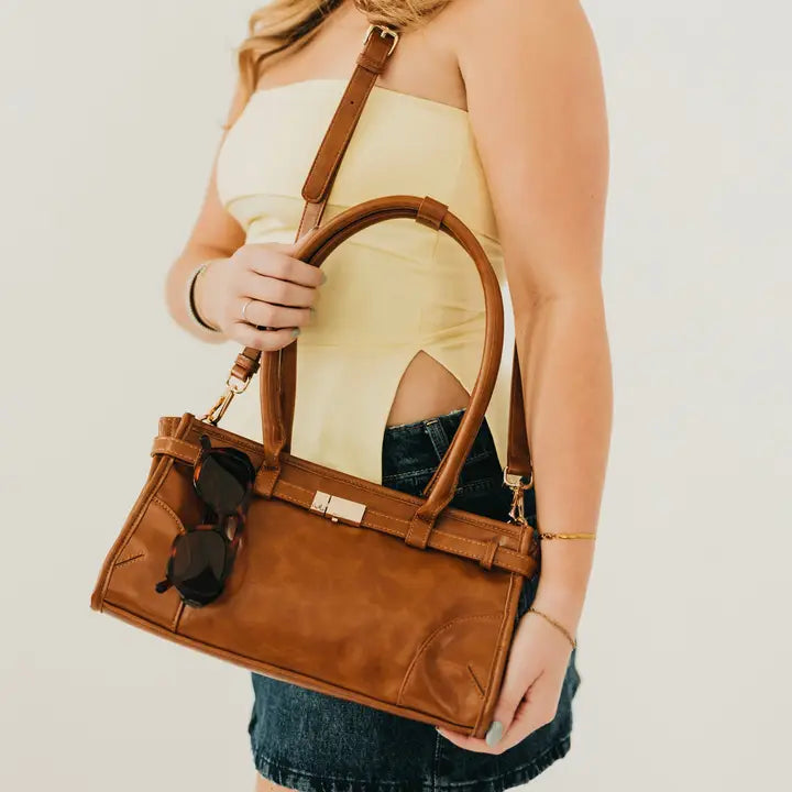 Ethel Vegan Leather Shoulder Bag - Brown
