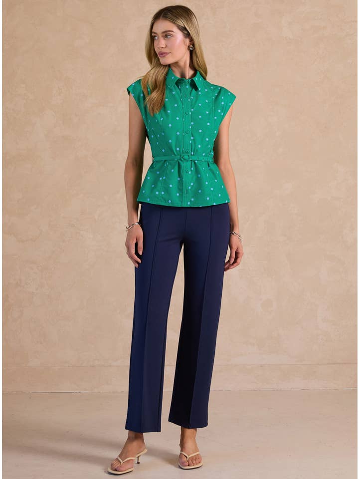 Polka Dot Belted Shirt Blouse