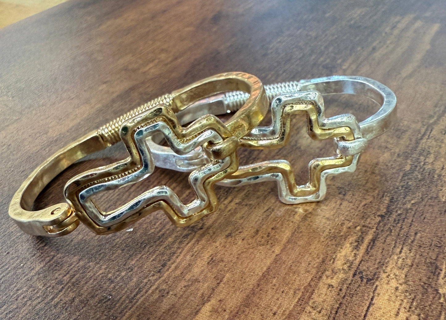 Mixed Metal Cross Cuff Bracelet