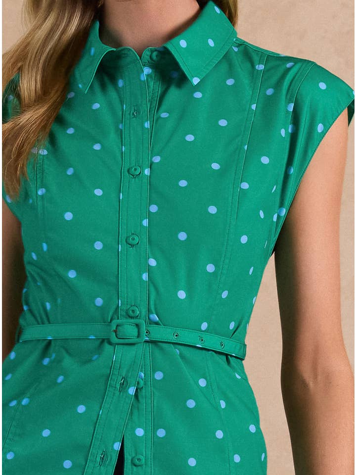 Polka Dot Belted Shirt Blouse