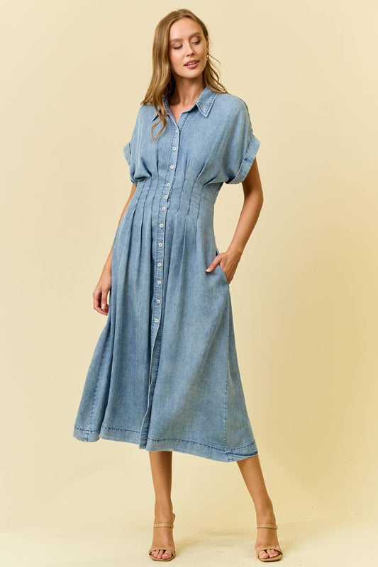 Abby Denim Pleated Midi Dress