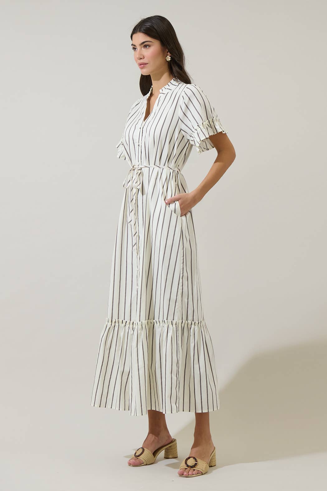 Carrie Striped Button Up Midi Dress