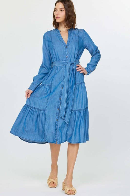 Chambray Button-Down Midi Dress: Chambray