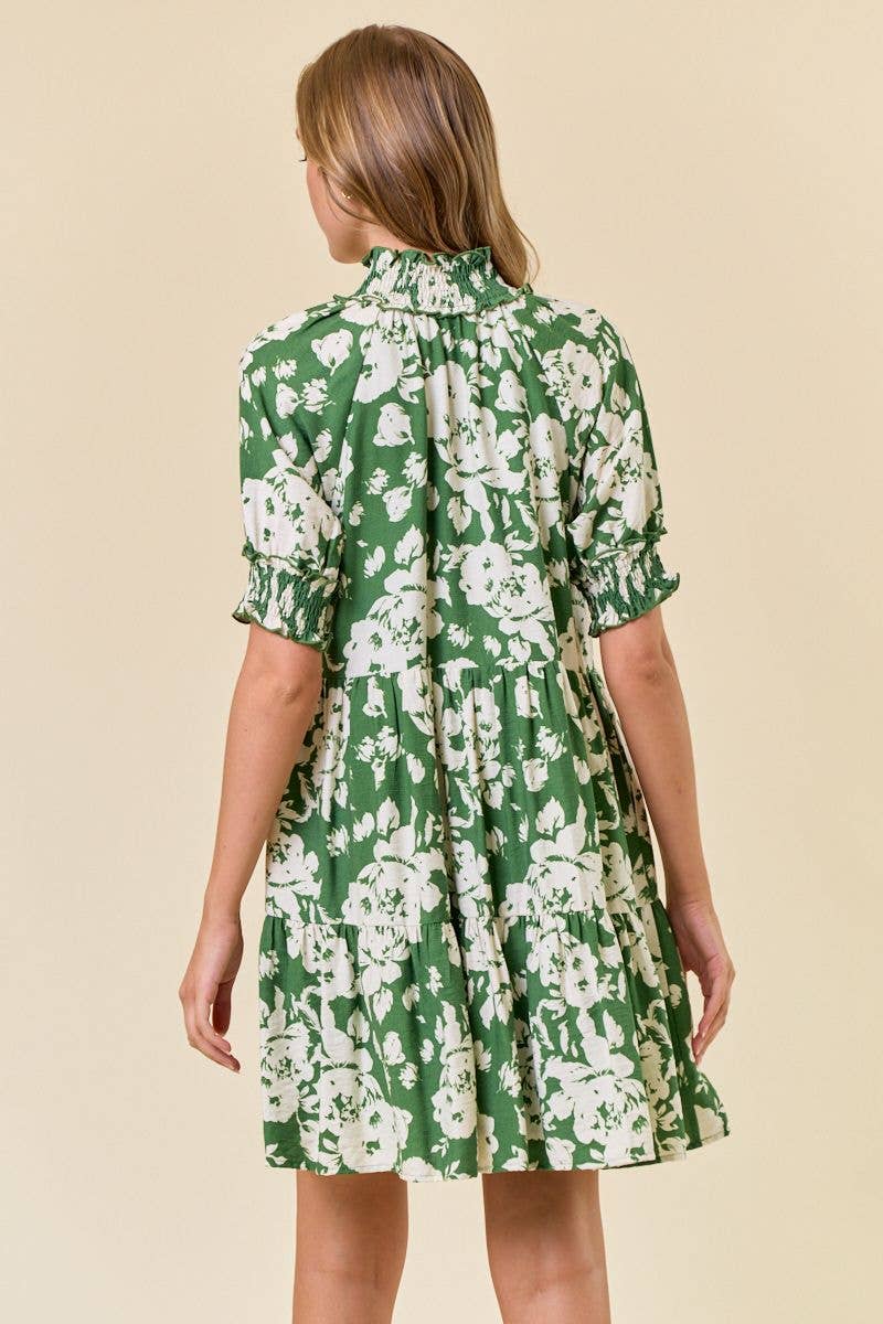 April Floral Print Short Sleeve Dress